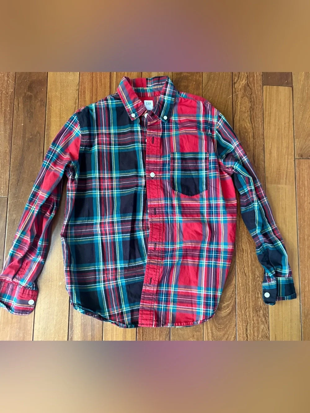 GAP Youth Red & Navy Plaid Button-Down Shirt